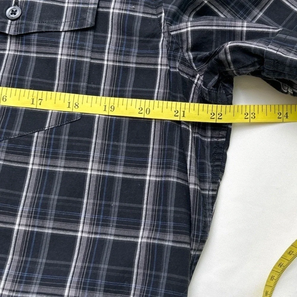 Banana Republic Mens Short Sleeve Plaid Button Down Shirt Black Size L Stretch